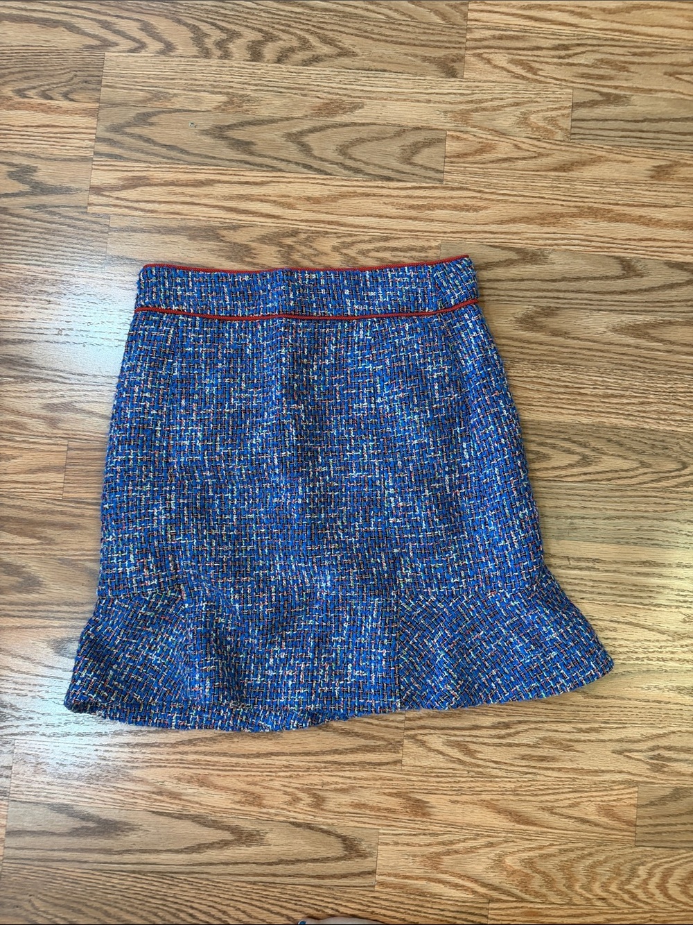 J. Crew Blue Tweed Mini Skirt with Subtle Ruffle